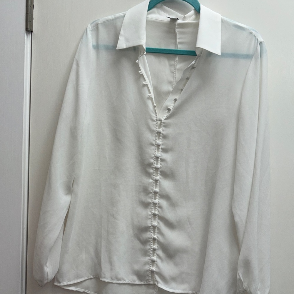 White Button-Front Sheer Blouse - image 1